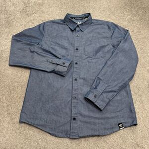 Adidas Chambray Textured Long Sleeve Button Down Shirt Mens Medium Blue Casual
